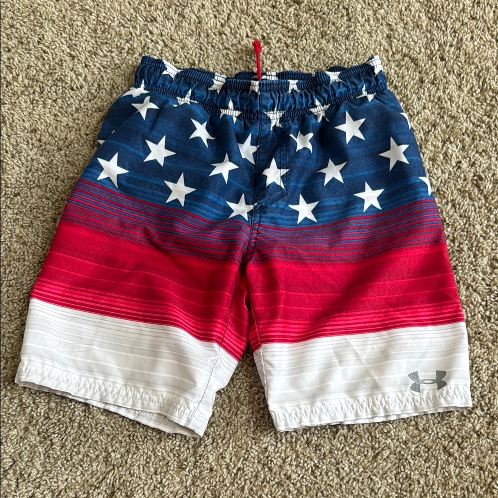 Under Armour Red, White, and Blue Swim Shorts